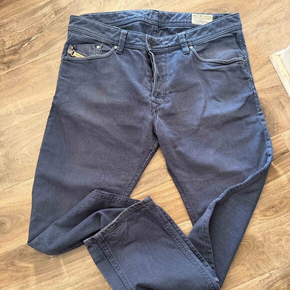Diesel Jeans Mens 34x34 Blue Darron Regular Slim Tapered Designer Ink Dyed 100% - Picture 1 of 6